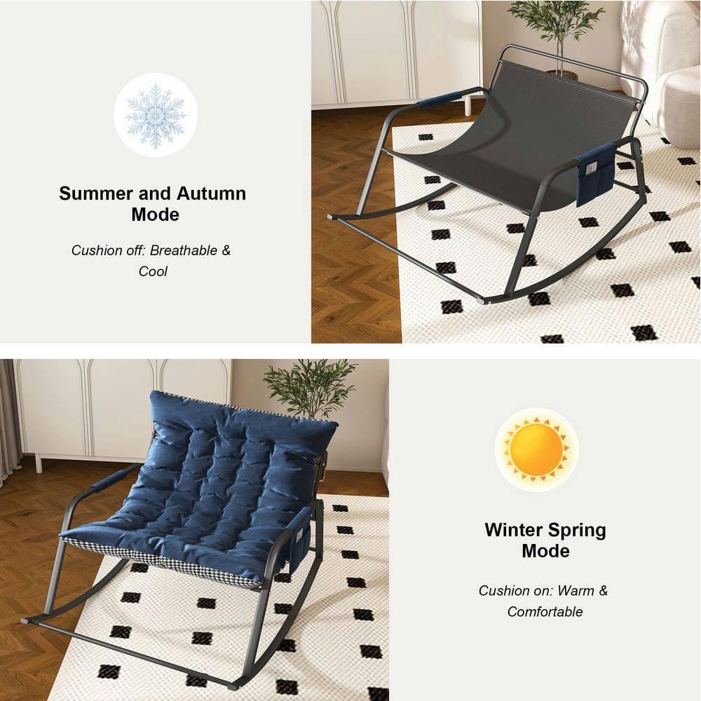 Alt View 5. Kadyn - Rocking Chair with Storage, Cushions and Armrests, Breathable Ergonomic Lounge Chair for Bedroom, Living Room, Blue - Blue.