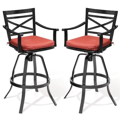 Angle. Crestlive Products - Crestlive Products 2pc Sunbrella Cast Aluminum Black Frame Swivel Bar Stool Chair Cushioned Seat - Red-2PC.