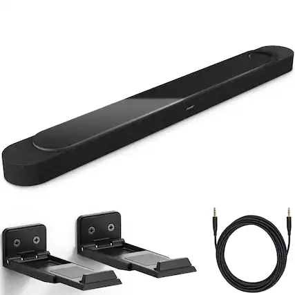 Front. Bose - Bose Lifestyle Ultra Soundbar Bundle with Aux Cable, Wall Mounts, Wireless Soundbar for TV with Dolby Atmos, (Black) - Black.