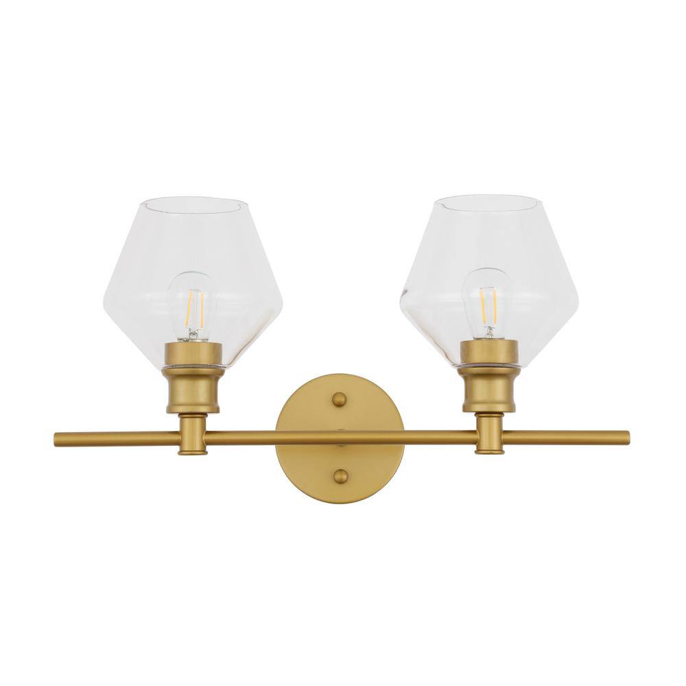 Alt View 9. Living District - Gene 2 light Brass and Clear glass Wall sconce - Brass And Clear Glass.