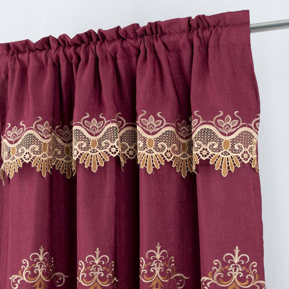 Left. RT Designers Collection - RT Designers Collection Bonnie Macrame Rod Pocket Room Darkening Curtain Panels for Living Room 52" x 84" Burg - Burgundy.