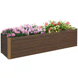 Outsunny - Galvanized Raised Garden Bed Kit with Safety Edging for Flowers, Herbs and Vegetables - Brown
