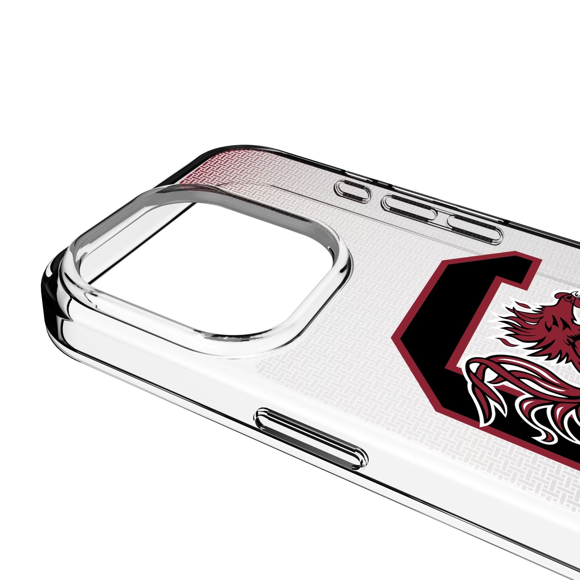 Alt View 2. Keyscaper - South Carolina Gamecocks Linen Logo iPhone Clear Case - 13 Pro - Multicolor.