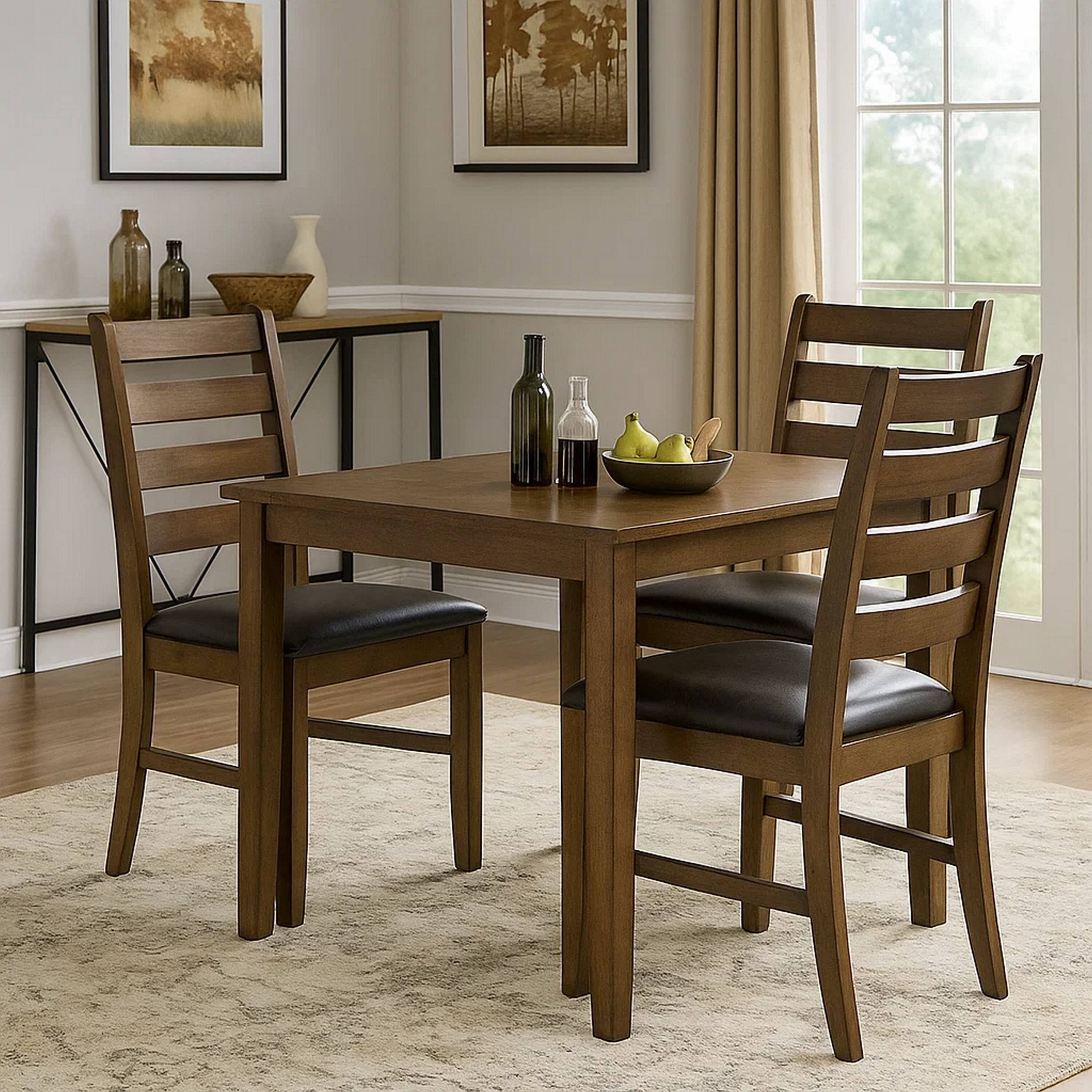 Alt View 5. Manhattan Lane - Dexy Dining Side Chair Set of 2, Ladderback, Walnut Brown Faux Leather - Walnut Brown.