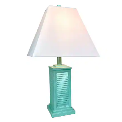Front. Things2Die4 - Seafoam Green Shutter Table Lamp 24in Glossy Base 120V 60W Coastal Decor - Green.