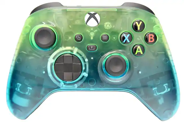 Front. ProControllers - Custom Wireless Controller for Xbox Series X|S, Xbox One, & PC - Clear Green & Blue.