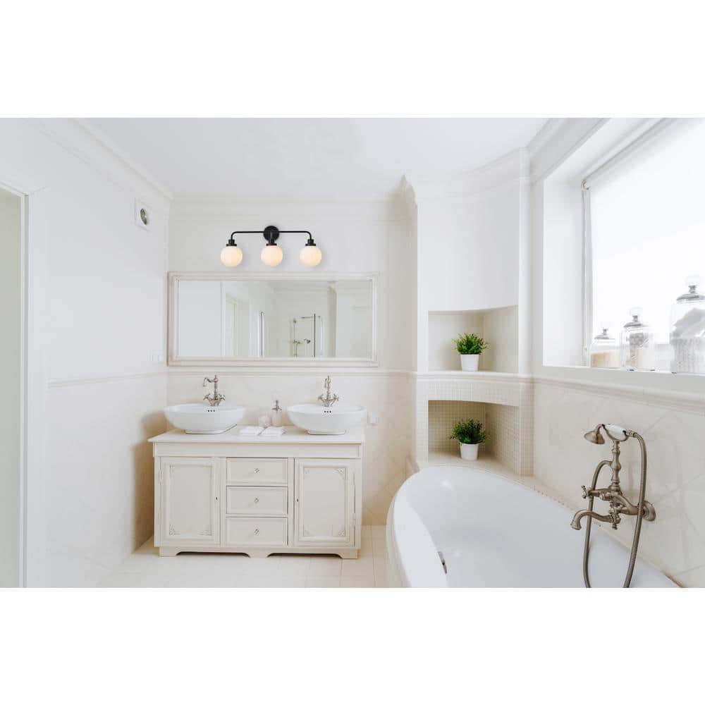 Living District - Hanson 3 lights bath sconce in black with frosted shade - Black And Frosted Shade
