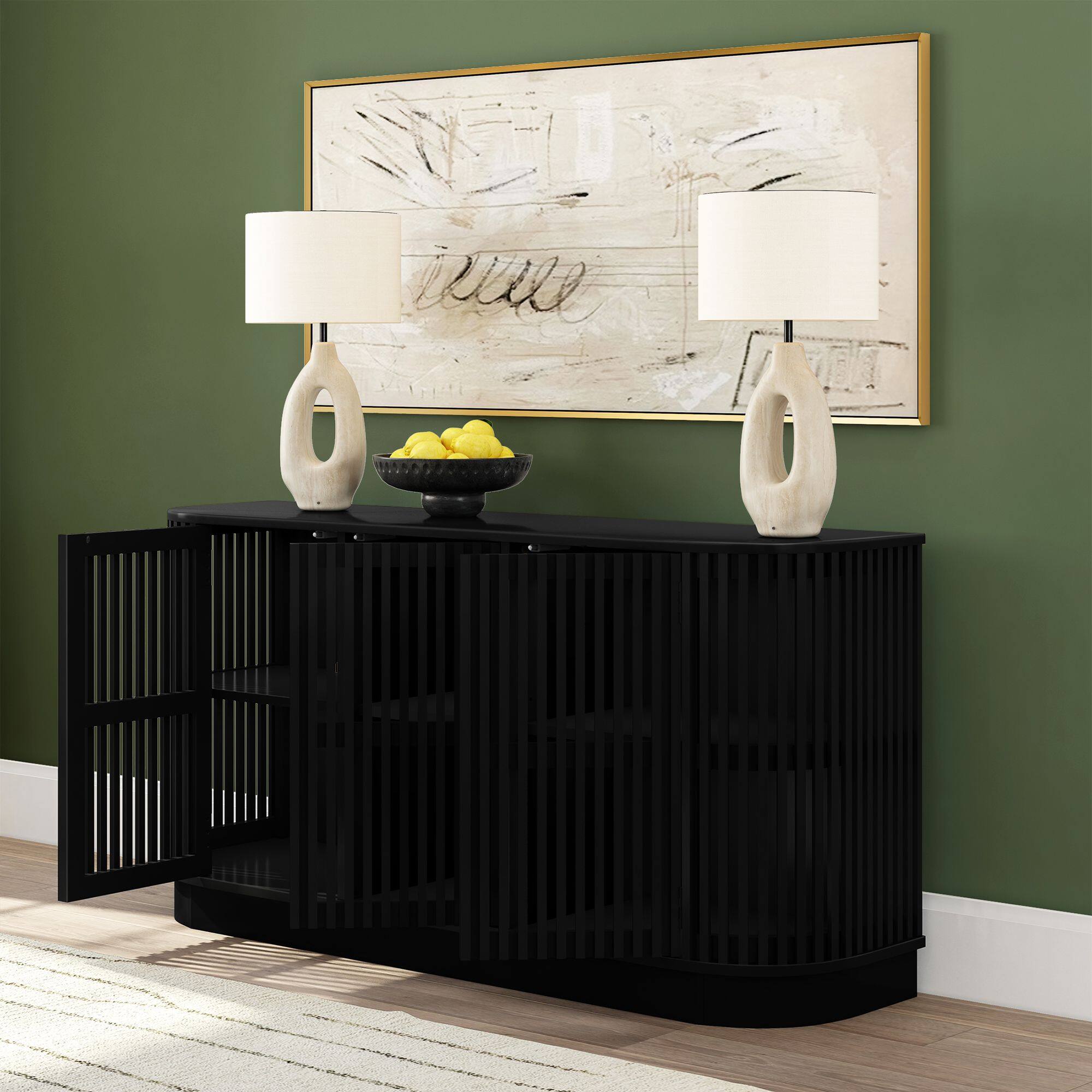 Alt View 4. Plank+Beam - Contour Sideboard, 3 Door (1495 x 406 x 762mm / 59 x 16 x 30in), Black - Black.