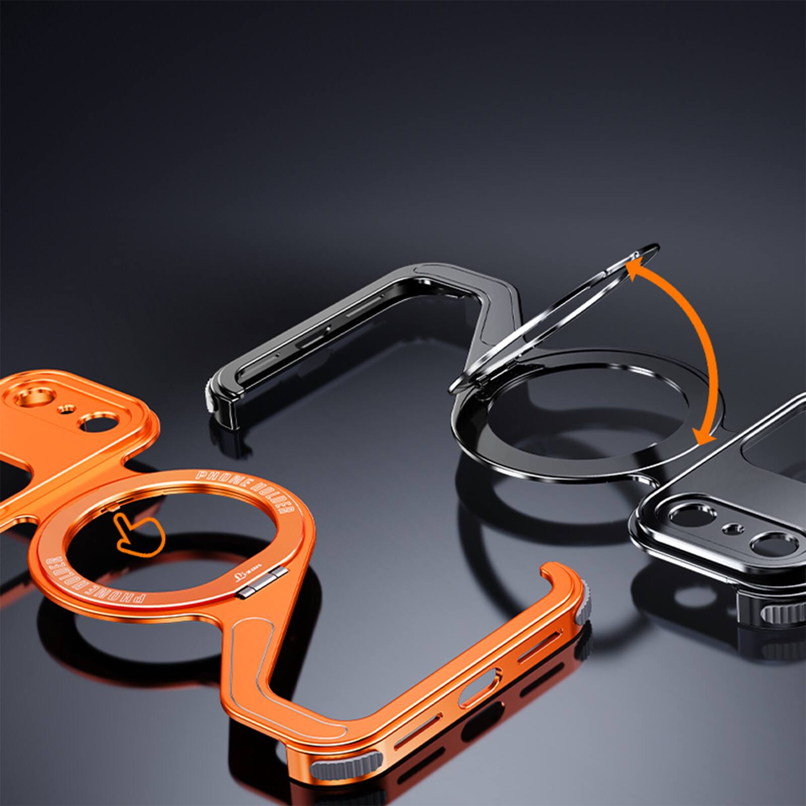 Alt View 4. Dteck - Magnetic Metal Bumper Phone Case for Apple iPhone 17 Pro Max, Frameless Shockproof Cooling Cover with Ring Kickstand - Orange.