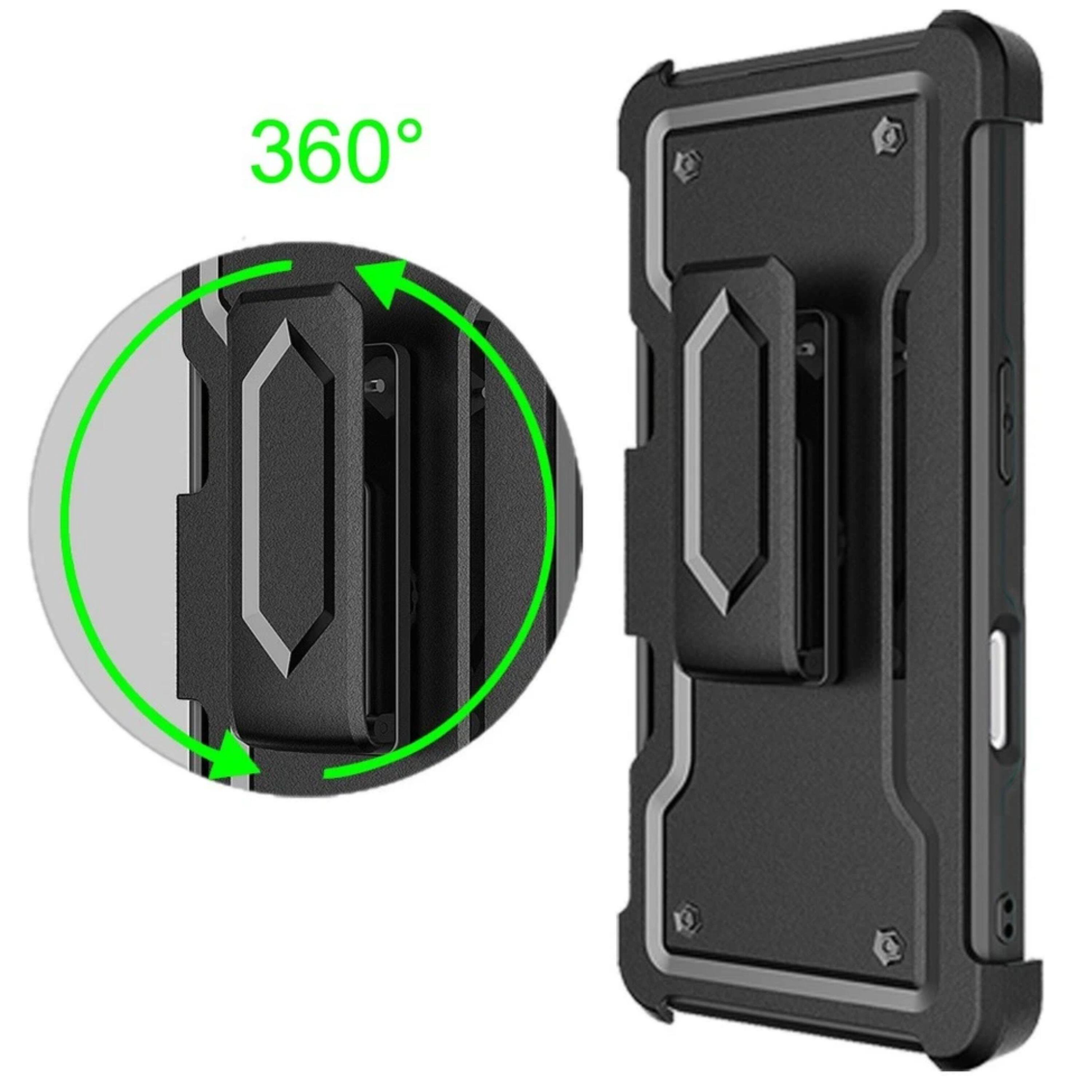 Left. Kitcheniva - Card Holder Phone Cover With Kickstand And Tempered Glass For iPhone 16 - Black.