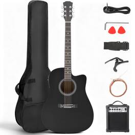 Winado - 41 Inch Acoustic Guitar with Gig Bag for Beginner Full Steel Guitars Kit with Extra Strings, Strap, Picks,Capo - Black