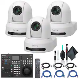 3x Sony SRG-X40UH PTZ Camera + RM-IP500/1 Remote Controller + Cables - White