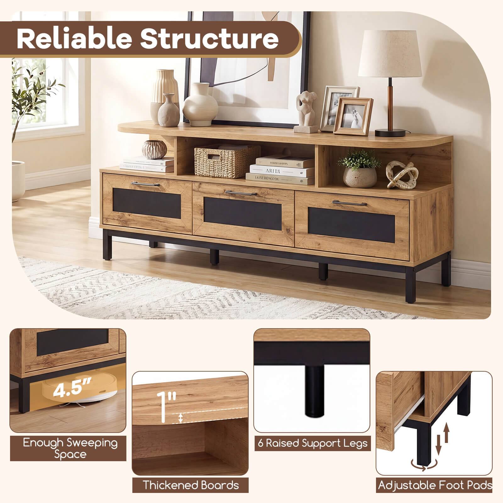 Reliable Structure

- Enough Sweeping Space
- 4.5" Thickened Boards
- 1" Raised Support Legs
- 6 Adjustable Foot Pads