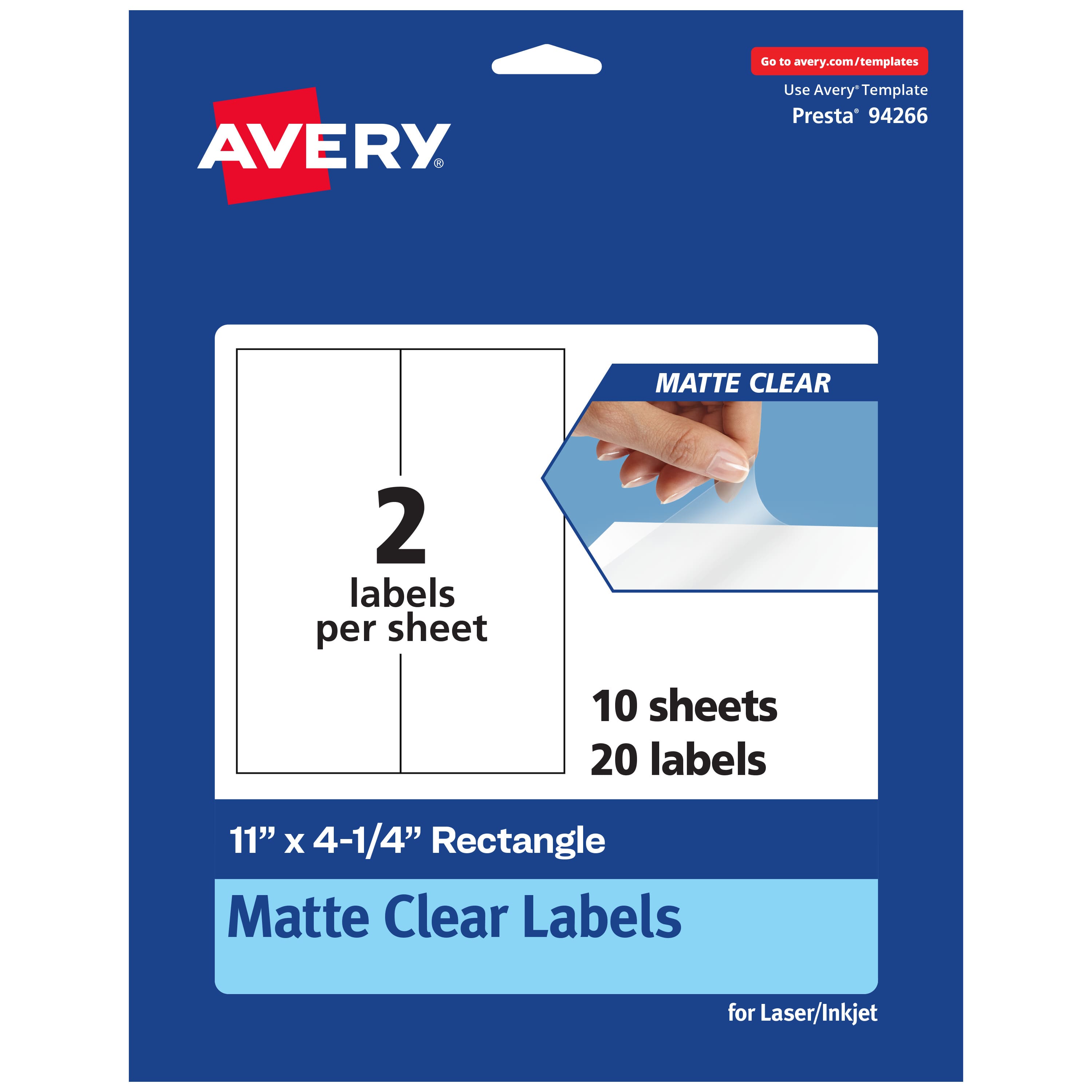 "Avery - Matte Rectangle Labels, 11"" x 4-1/4"", 20 Total - Clear" price history on PriceWatchPro