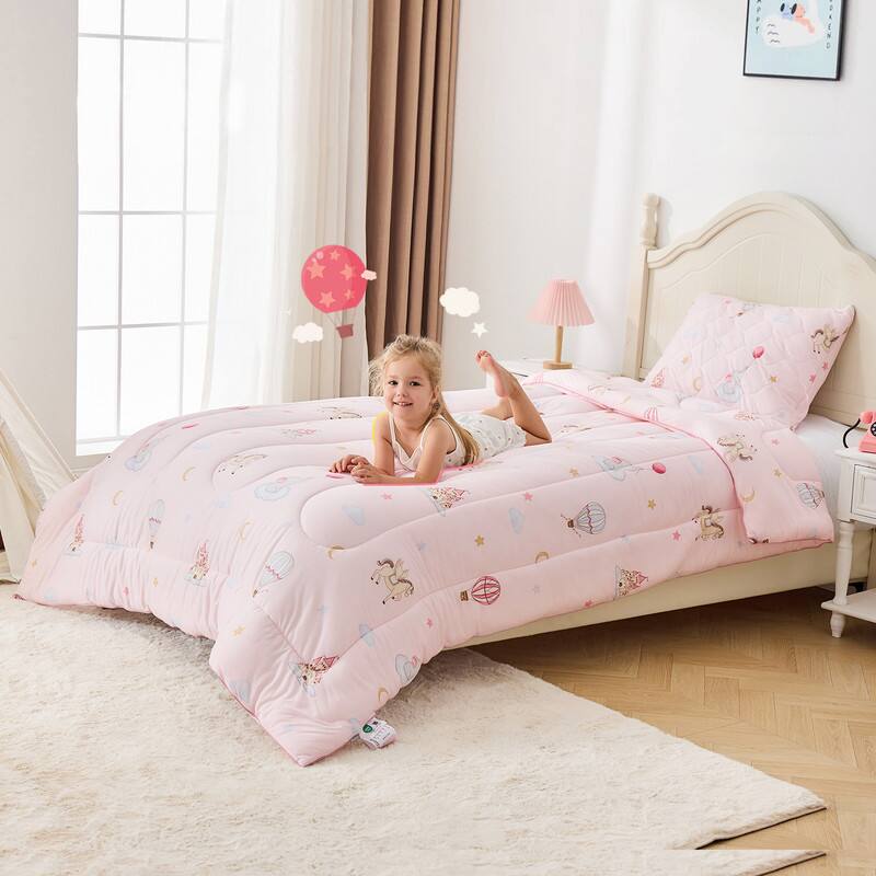 Alt View 4. Bestier - Twin Kids Comforter Set – 2 Pcs All-Season Bedding with Skin-Friendly Lightweight Quilt & Pillowcase - Pink.