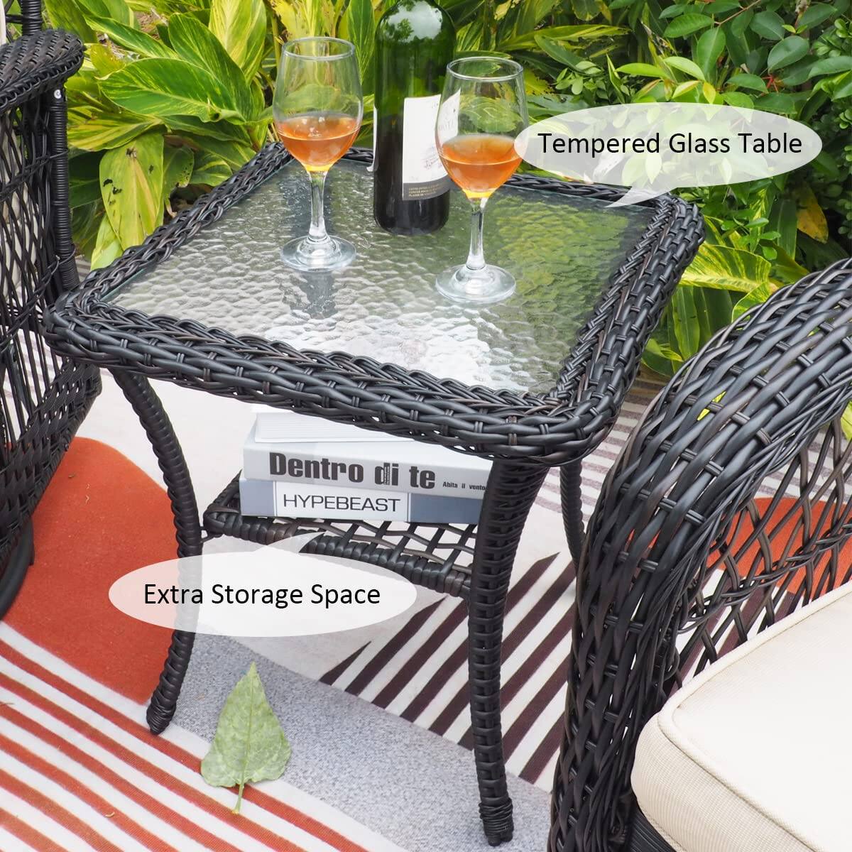 Ecooso 3 Piece Wicker Patio Conversation Set with Rocking Chairs and ...