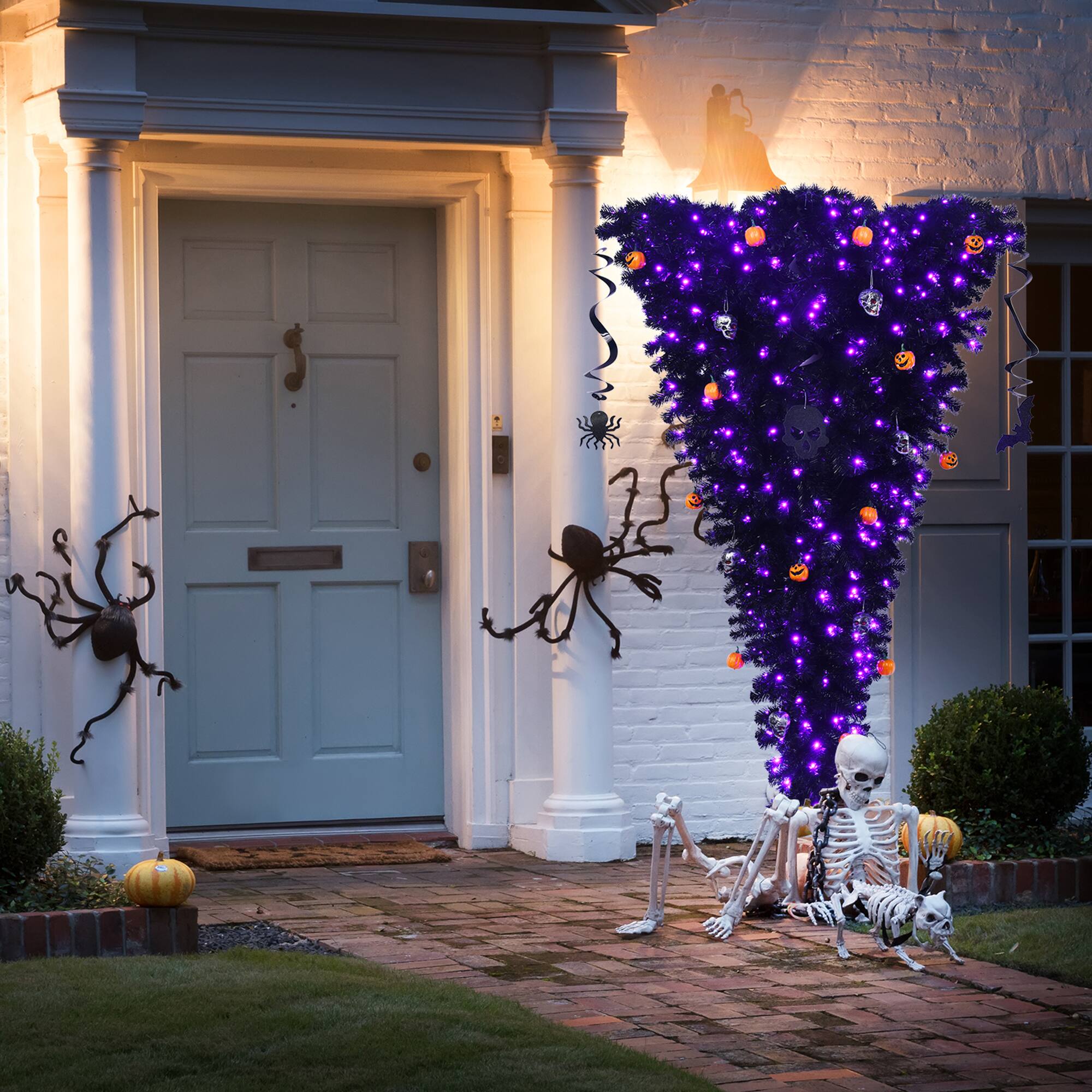 Alt View 3. Gymax - Gymax 6FT Pre-lit Upside Down Black Halloween Tree Artificial Christmas Tree - Black.