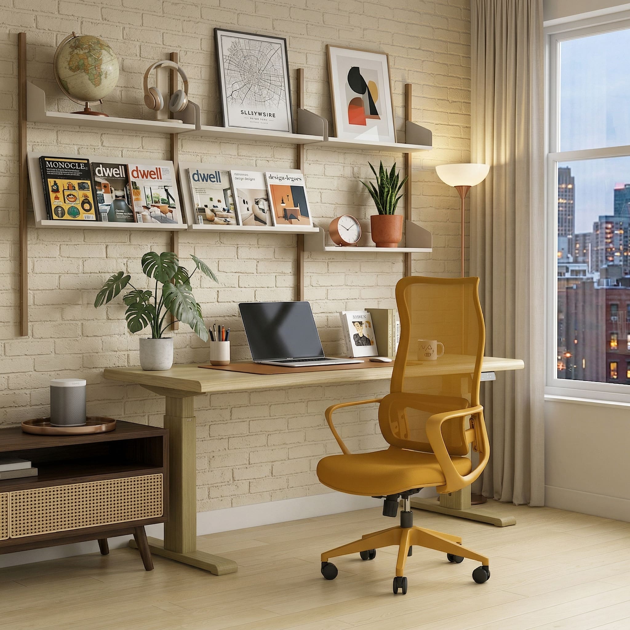 Forest'nSky - Modern Ergonomic Mesh Office Chair – High-Back Executive Desk Chair with Lumbar Support, Adjustable Height - Yellow