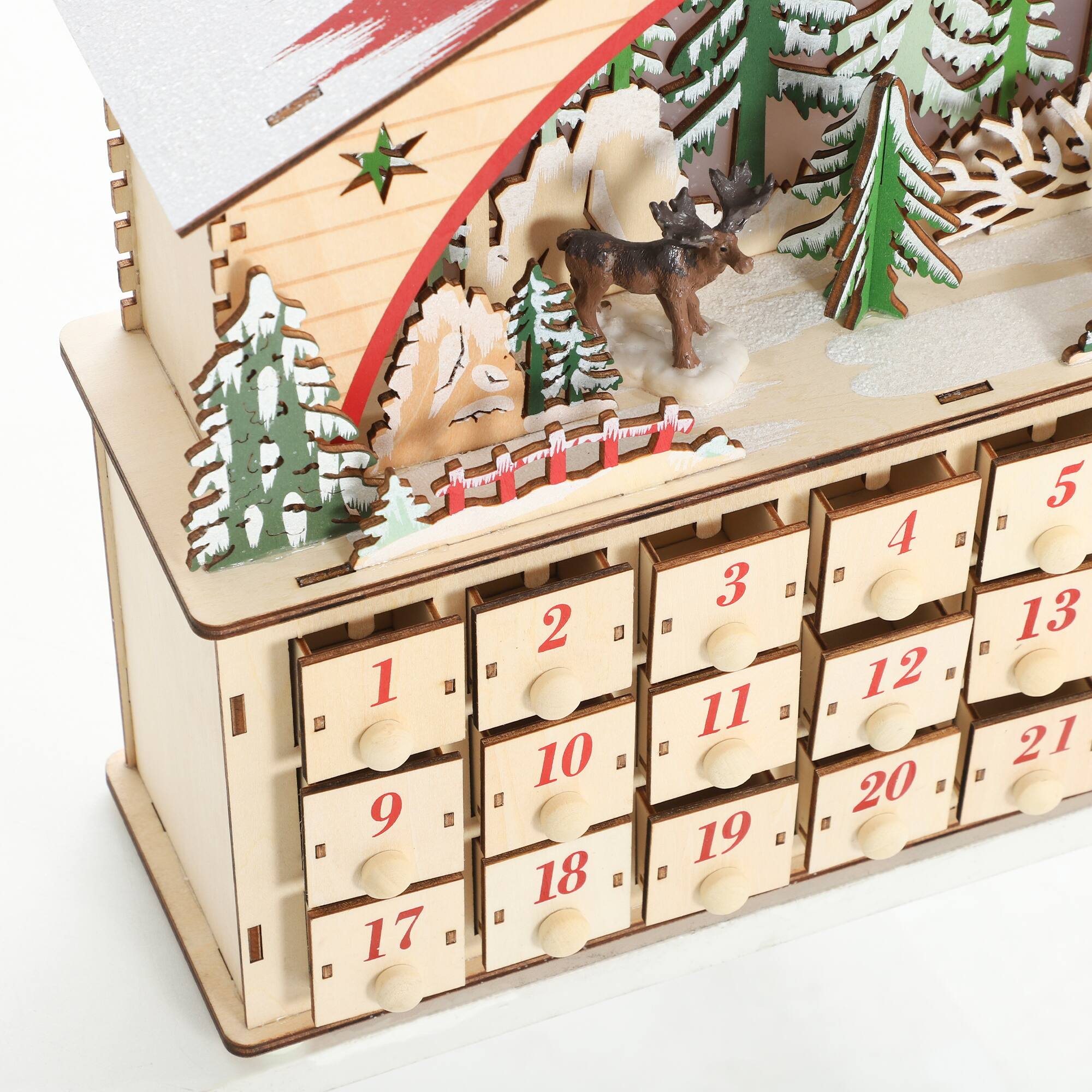 Alt View 8. Homcom - Christmas Advent Calendar w/ 24 Drawers, Reusable Lighted Wooden Countdown Calendar - Natural Wood.
