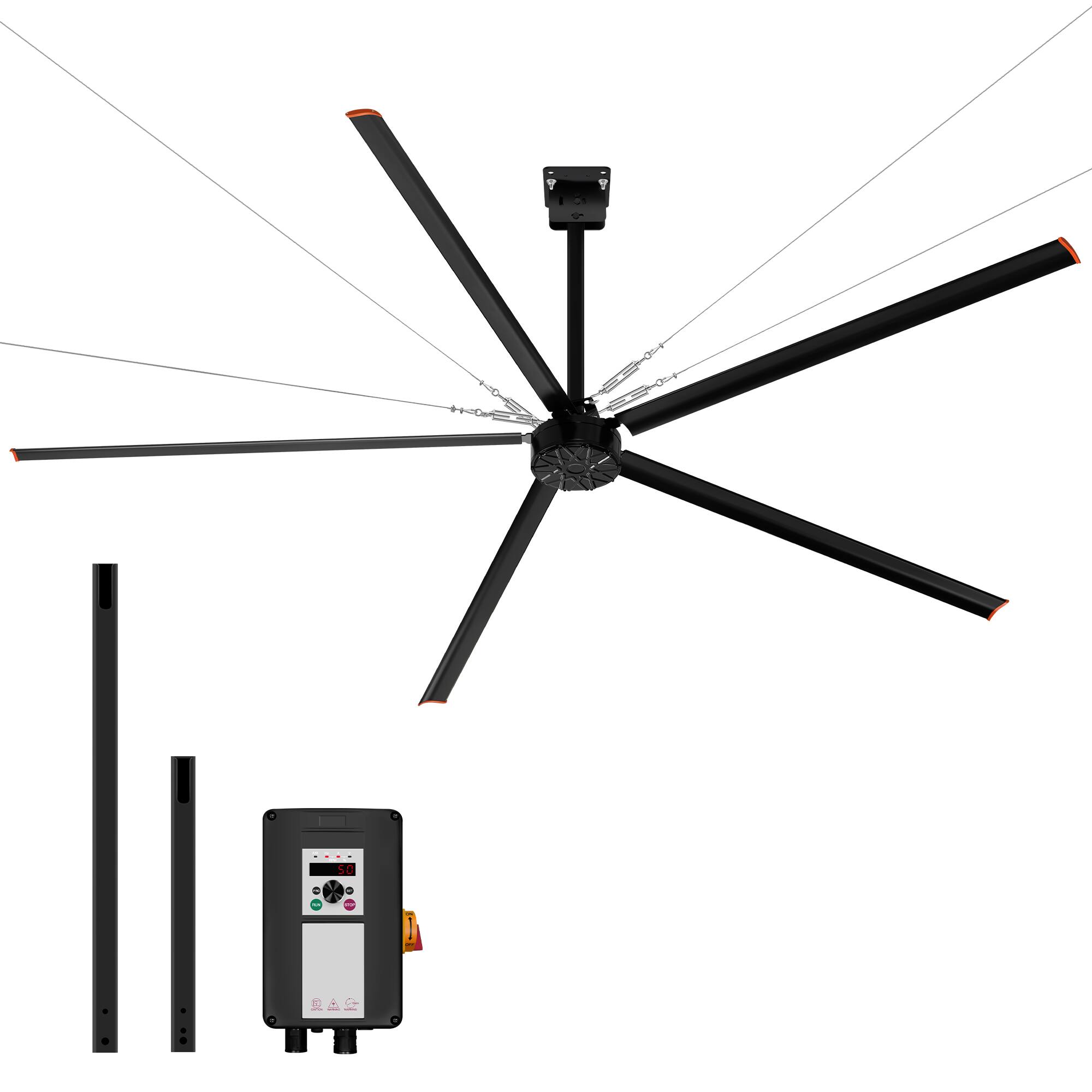 Angle. Breezary - 144 in 12 ft HVLS Commercial High Volume Low Speed Ceiling Fan with PMSM Motor Variable Frequency Wall Control 5 Blades - 144-inch Black.