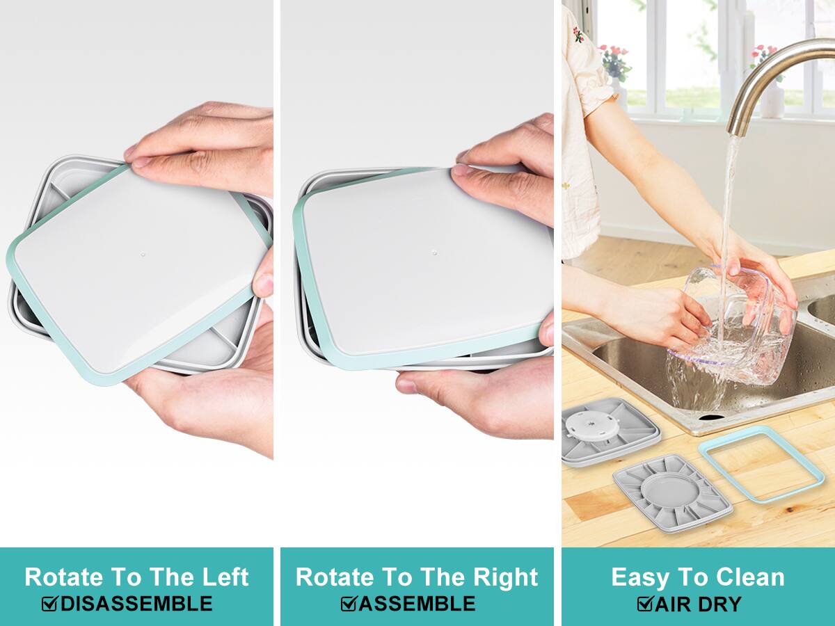 Rotate To The Left  
✓ DISASSEMBLE  

Rotate To The Right  
✓ ASSEMBLE  

Easy To Clean  
✓ AIR DRY