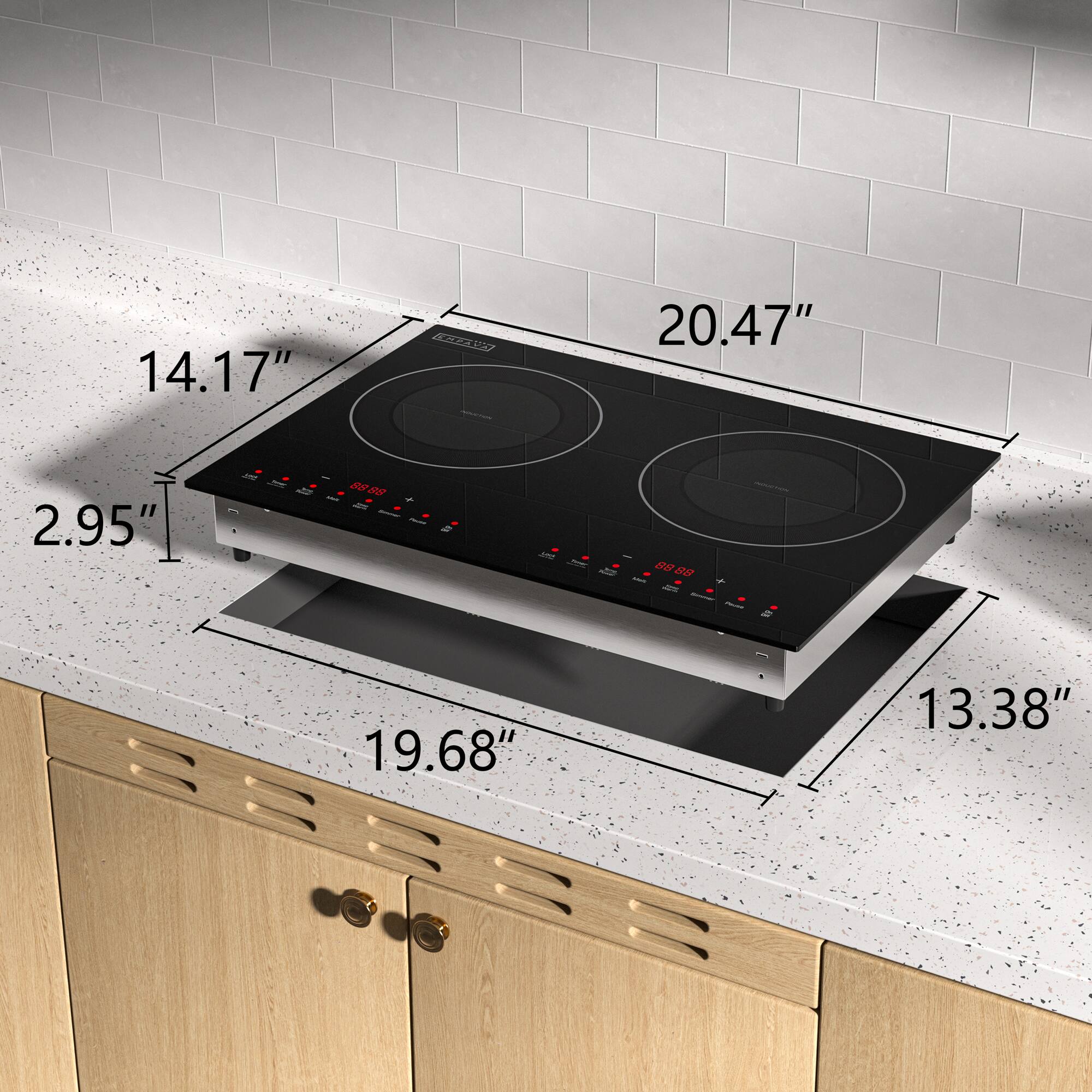 14.17" EW, 20.47" H, 2.95" D, 19.68" W, 13.38" L