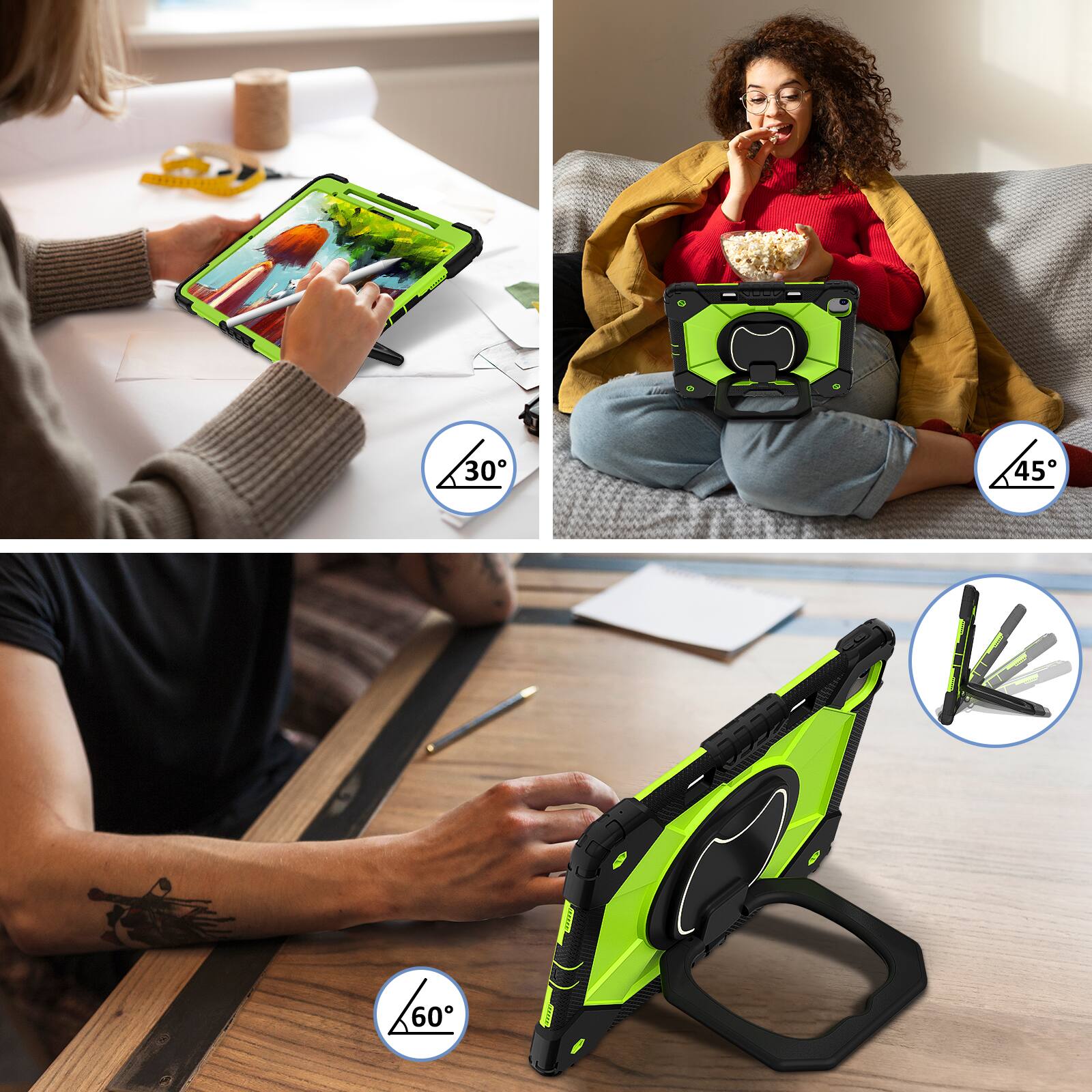 Alt View 1. Dteck - Case for Apple iPad Air 13-inch M4 (2026)/M3 (2025) / M2 (2024), 3-Layer Rugged Kickstand Handle Grip Cover+Strap - Black Green.