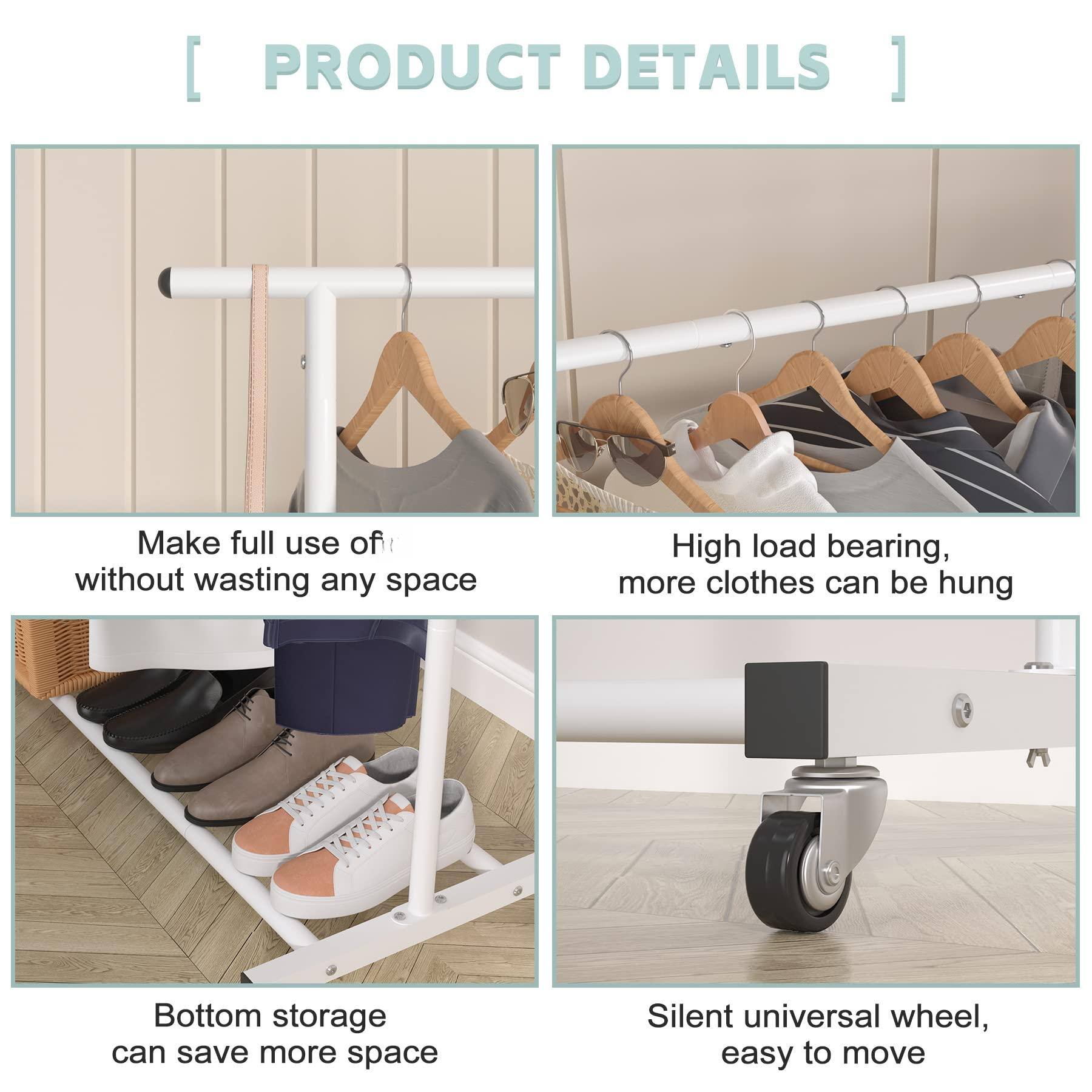 [ PRODUCT DETAILS ]

- Make full use of without wasting any space
- High load bearing, more clothes can be hung
- Bottom storage can save more space
- Silent universal wheel, easy to move