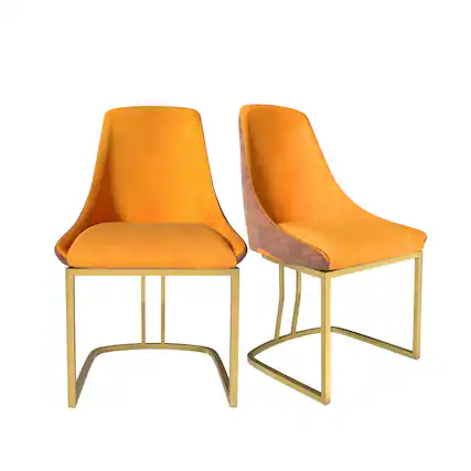 Front. Boyel Living - Orange PU Modern Dining Side Chair with Metal Legs and Swivel Leveling Feet (Set of 2) - Orange.