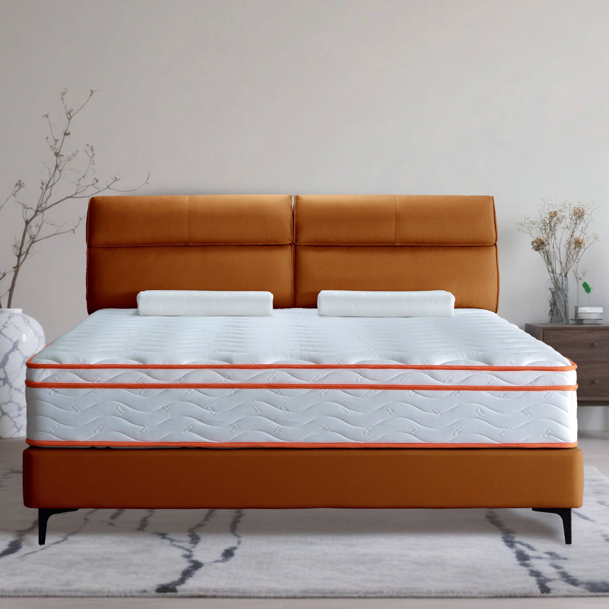 Angle. Boyel Living - 10-Inch Twin Hybrid Memory Foam and Pocket Coil Mattress in a Box - White.