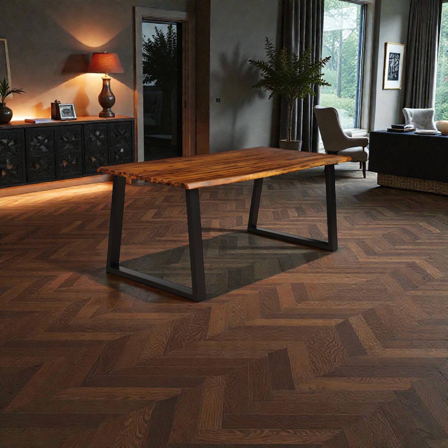 Hivvago- Acacia Wooden Rectangular Table for Dining Rooms- Brown, Black