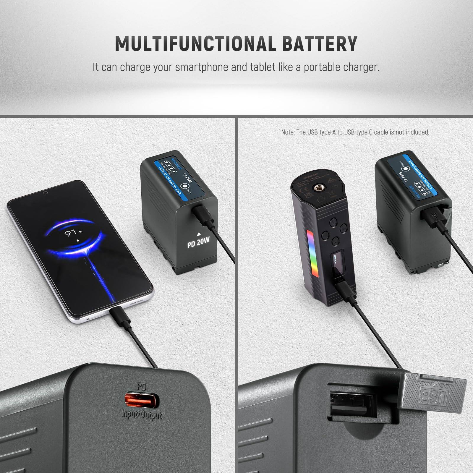 MULTIFUNCTIONAL BATTERY

It can charge your smartphone and tablet like a portable charger.

Note: The USB type A to USB type C cable is not included.