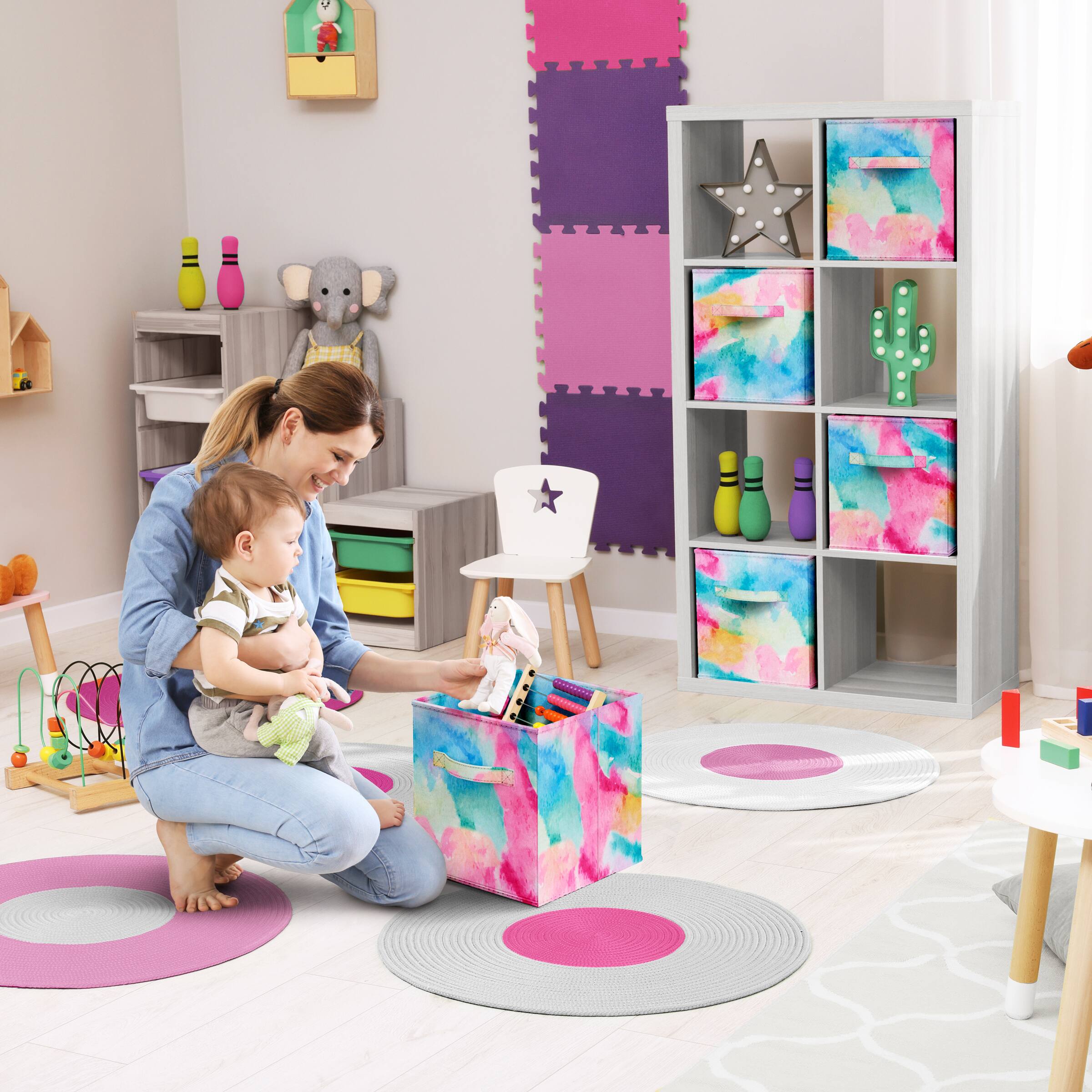 Alt View 3. Sorbus - Sorbus Foldable Storage Cubes - 6 Fabric Baskets for Organizing Pantry, Closet, Shelf, Nursery, Playroom, Toy Box, Cubby - Watercolor Tie-Dye.