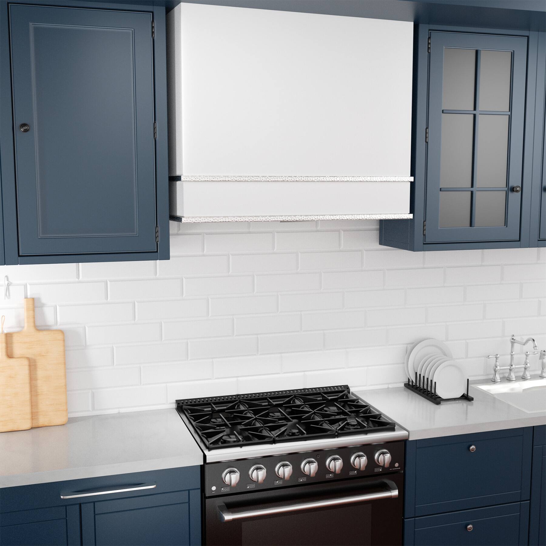 Alt View 3. Akicon - Akicon 36 in. Stainless Steel Ducted Wall Mount Range Hood with 600 CFM Vent Motor, 3 Speed, in White with Nickel - White with Nickel.