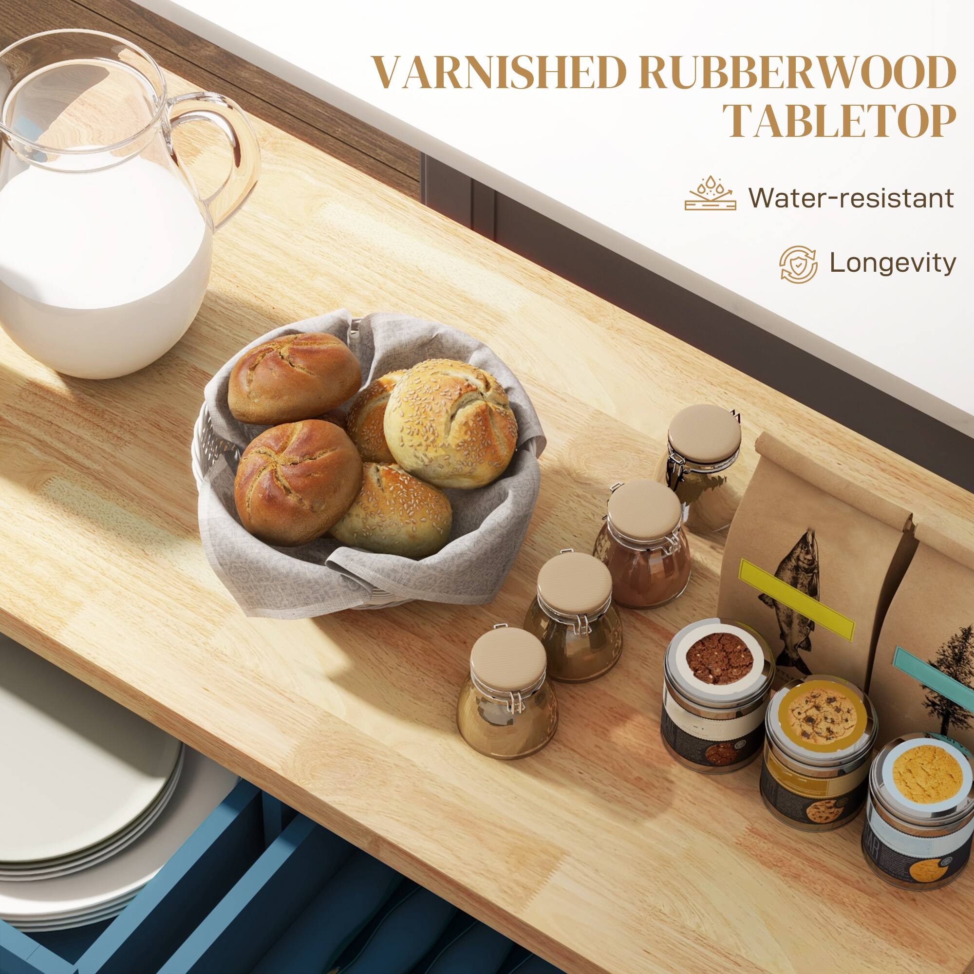 VARNISHED RUBBERWOOD TABLETOP  
Water-resistant  
Longevity