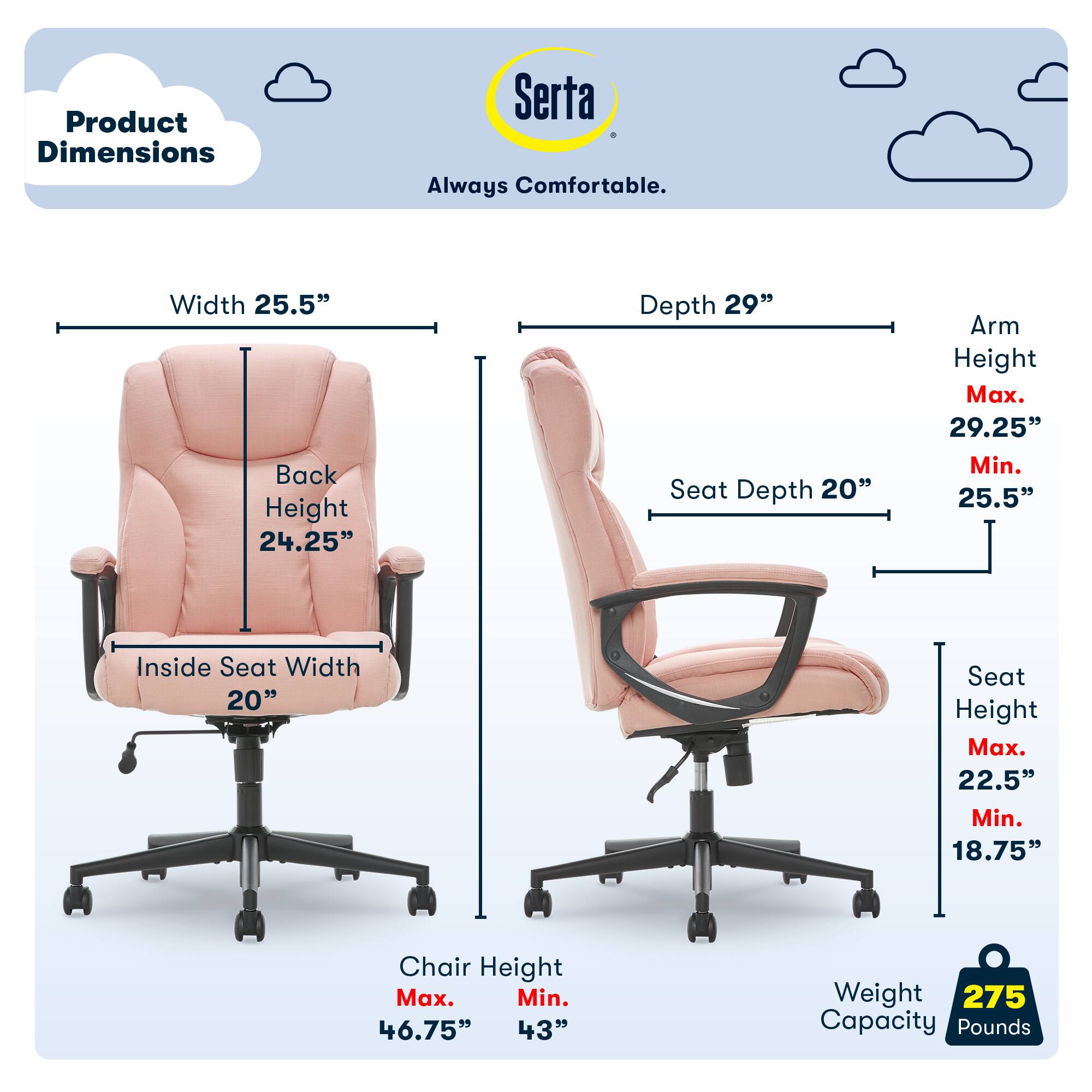 Serta – Hannah II Modern Microfiber Executive Chair – Pink Sansujyuku sansujyuku.com