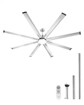 Front. VEVOR - 84 In Ceiling Fan with Light, 6-Speed Remote Control, Dimmable 3-Color Temperature, Reversible DC Motor - Silver.