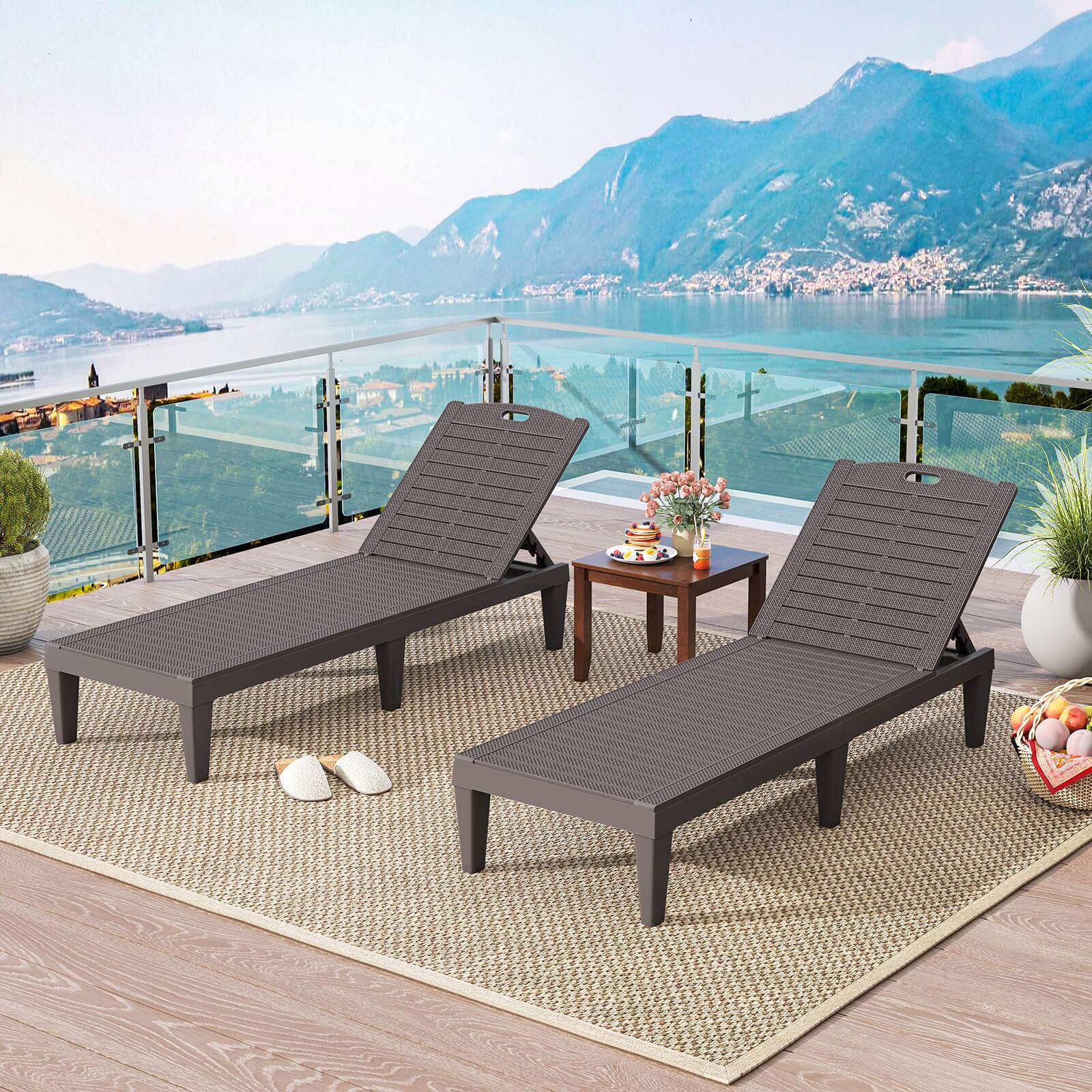 Alt View 1. Costway - Costway Chaise Lounge Chairs Set of 2 with 5-Position Adjustable Backrests Easy Assembly - Brown.