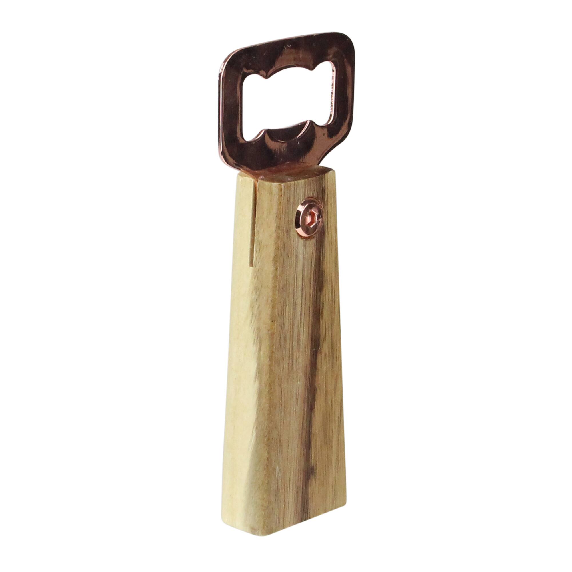 Alt View 1. Wild Eye - 6" Rose Gold Bottle Opener with Acacia Wood Handle - Brown.