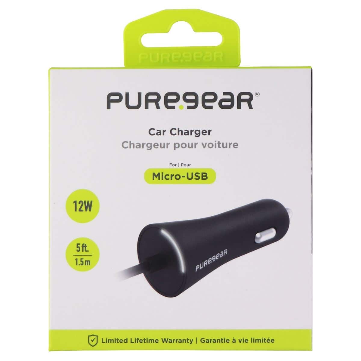 PureGear - (12W/2.4A) Micro-USB Car Charger - 5 ft Cable, Single-Port (62804PG) - Black