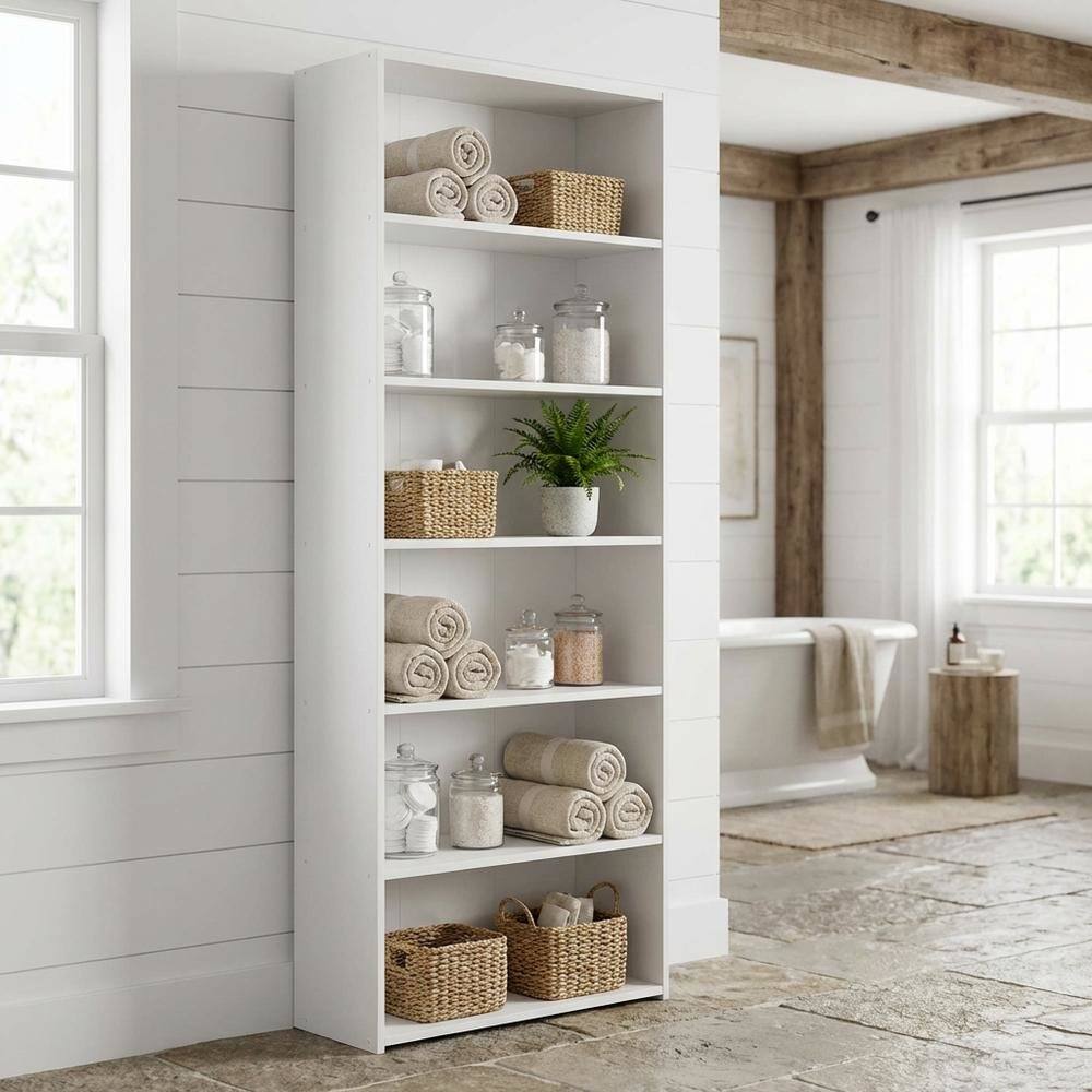 Angle. FurniFact - Wooden bookcase with open shelves and modern design suitable for home or office - White.
