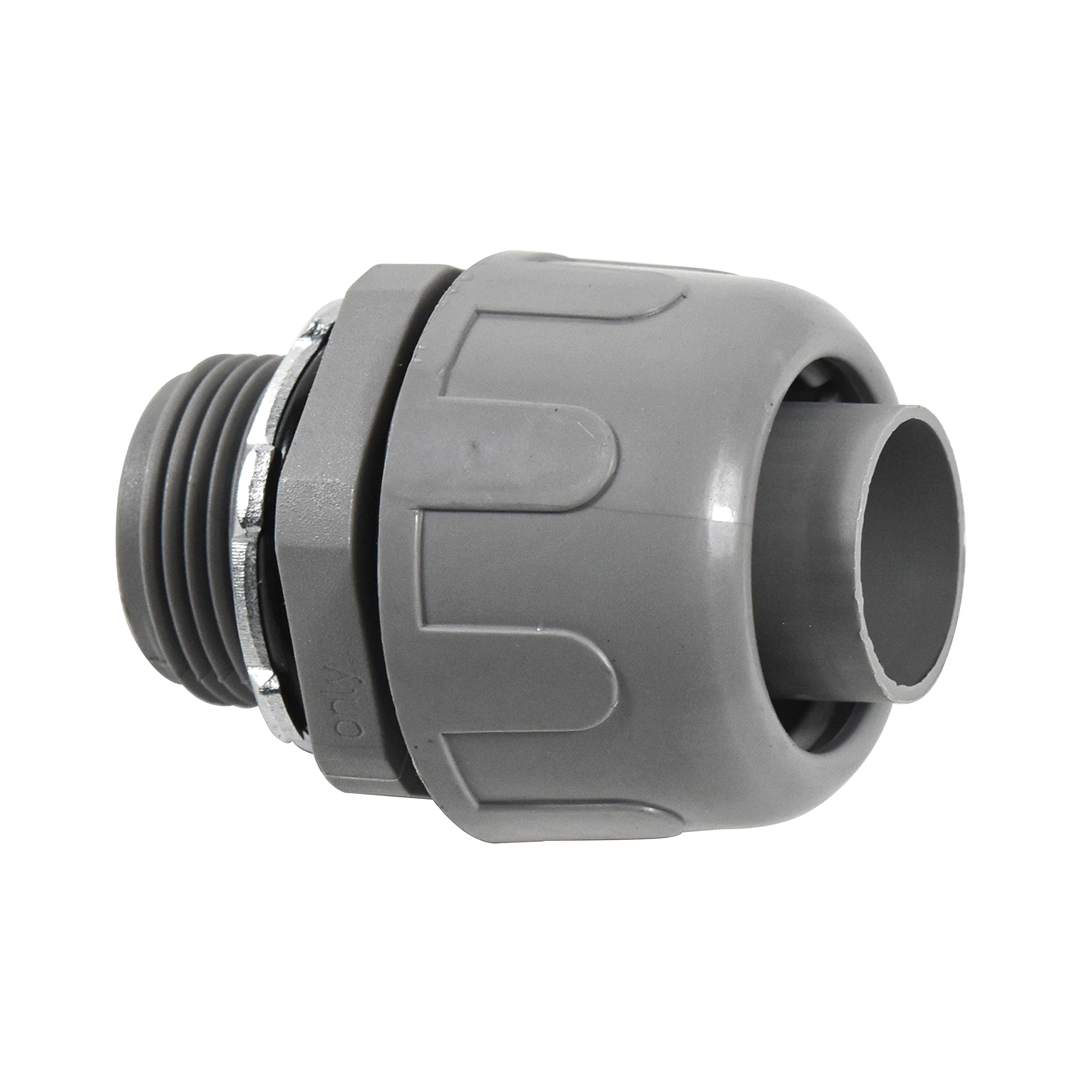 Angle. HQRP - 3/4 in Liquid-Tight Conduit Fitting, Nonmetallic PVC 180 Degree Straight, UL Listed, 2-Pack - Gray.
