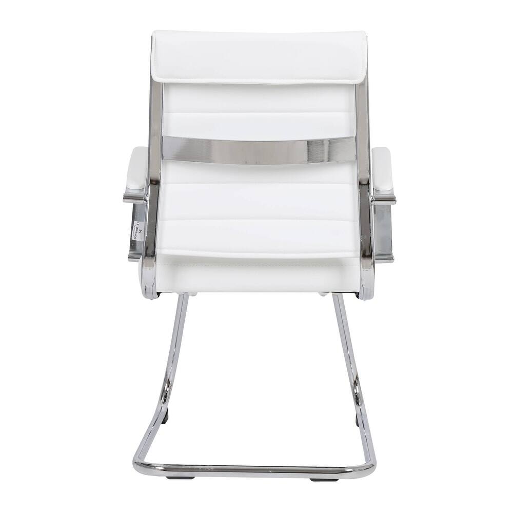 Alt View 6. LeisureMod - Benmar Office Chair, Ribbed Leather Upholstery with Chrome Arms and Sled Base, Modern Desk Seating for Home or Office - White.