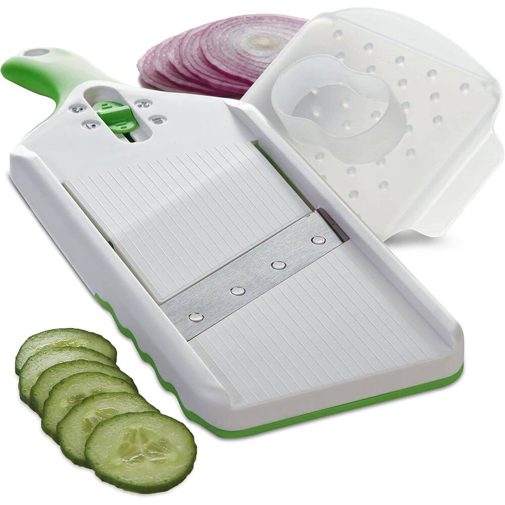 Front. PARKER SLATER - Adjustable Mandoline Slicer, Green – For Vegetables, Fruits, and More - Green.