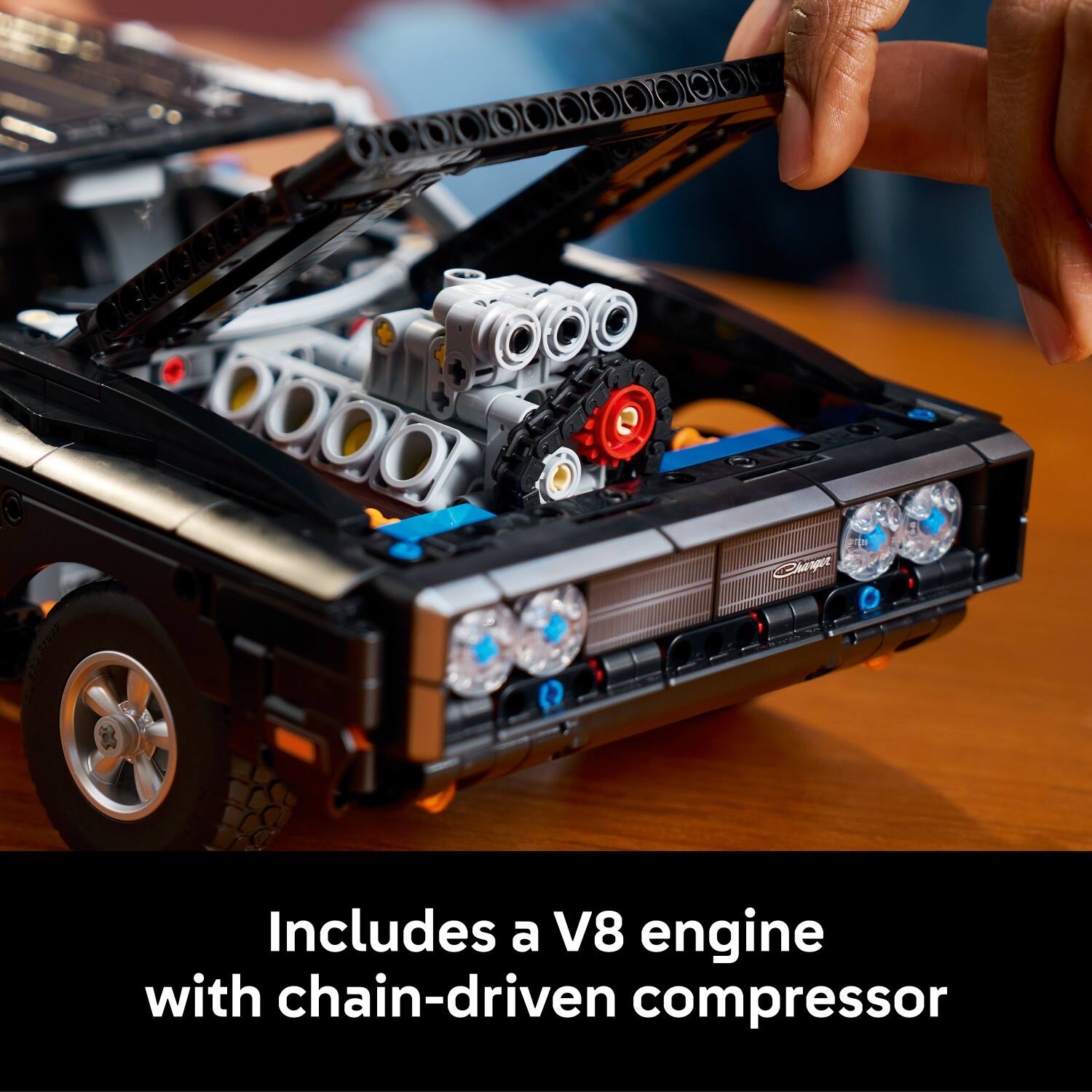 Includes a V8 engine with chain-driven compressor