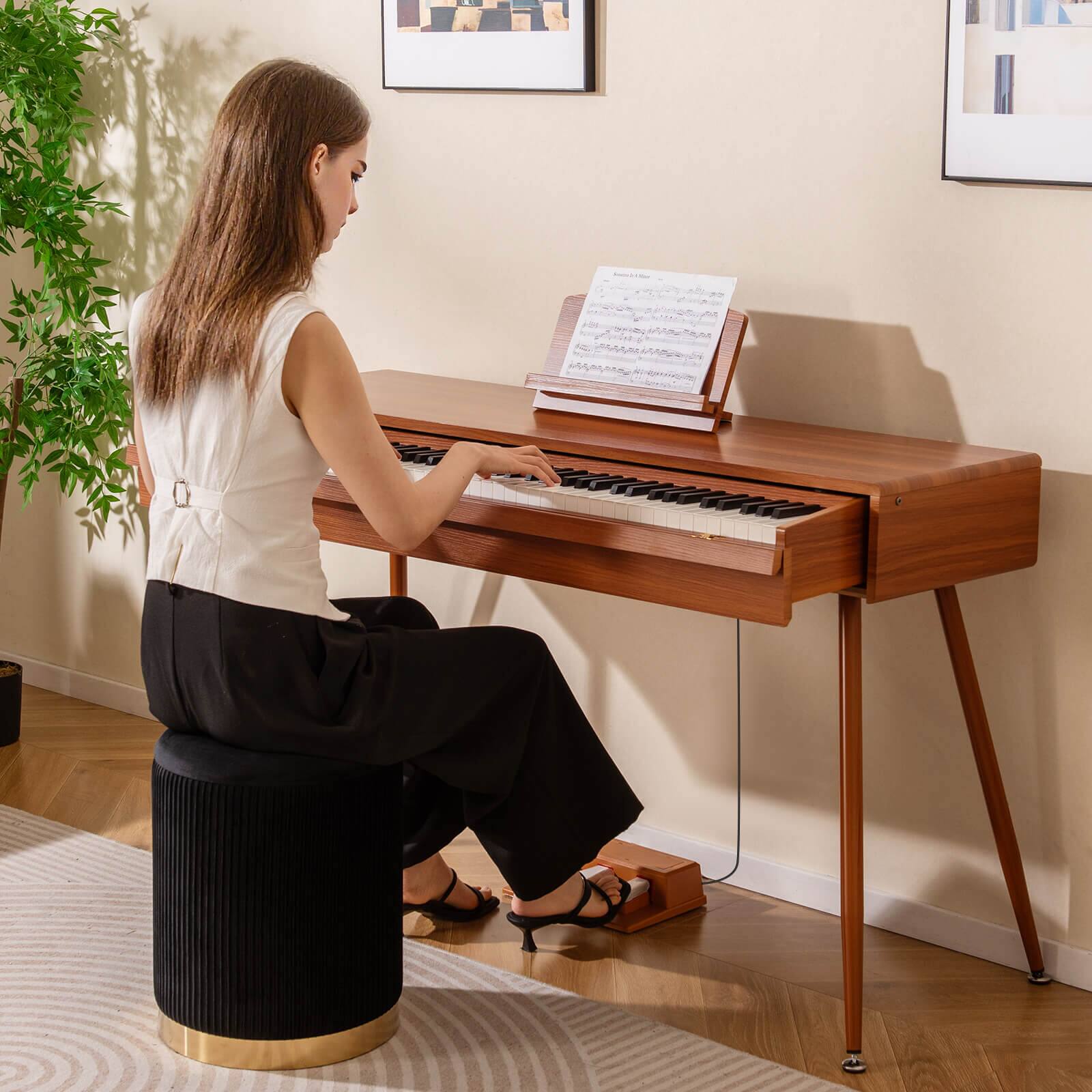 Alt View 1. Costway - Costway 88-Key Graded Hammer Action Weighted Keyboard with  Push-pull Drawer Record Replay - Brown.