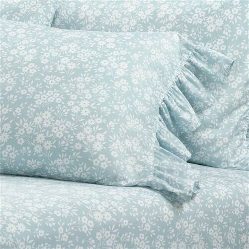 Back. SlickBlue - Polyester Ruffle Floral 6 Piece Sheet Set for Bedroom - Blue.
