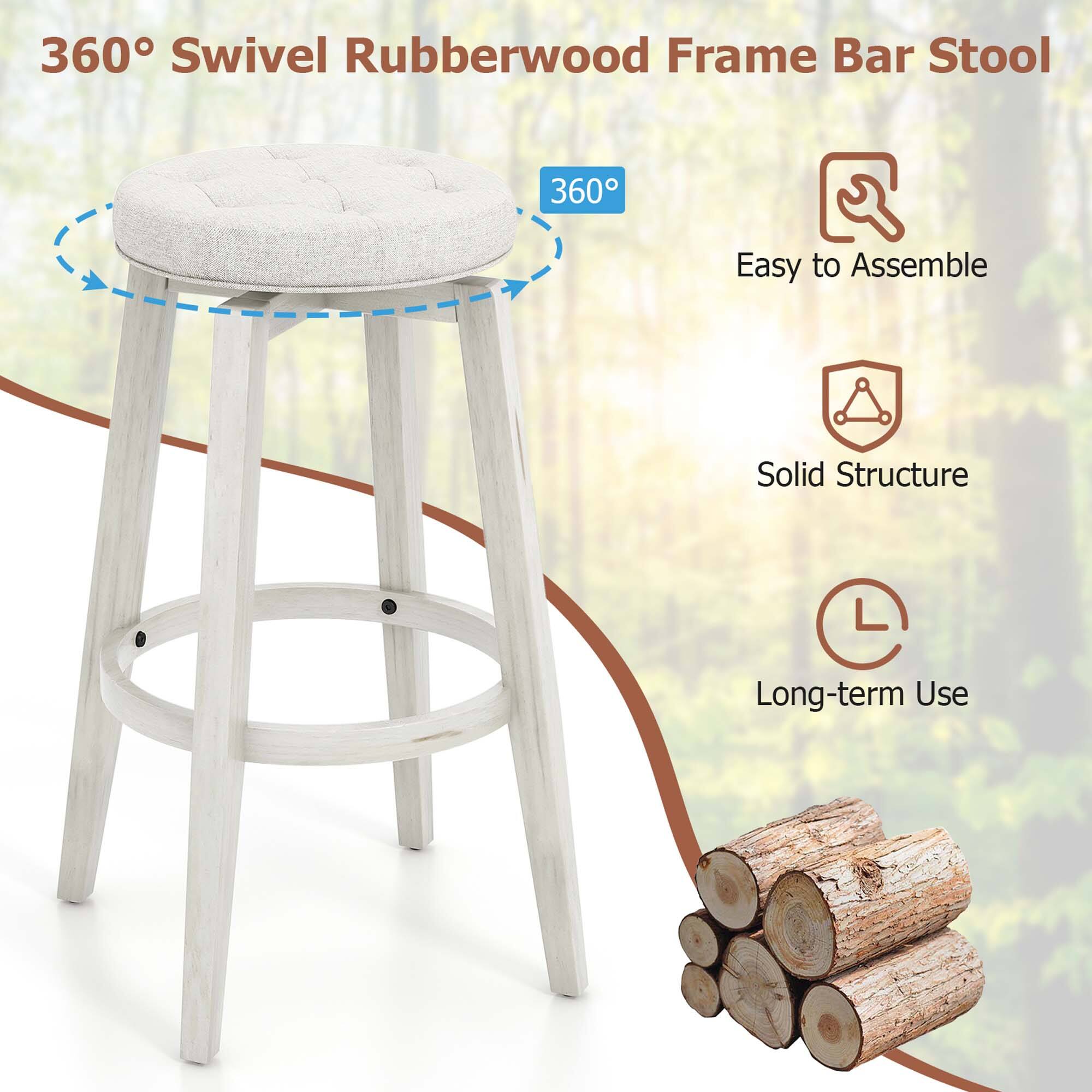 360 Swivel Rubberwood Frame Bar Stool: 360 Easy to Assemble, Solid Structure, Long-term Use