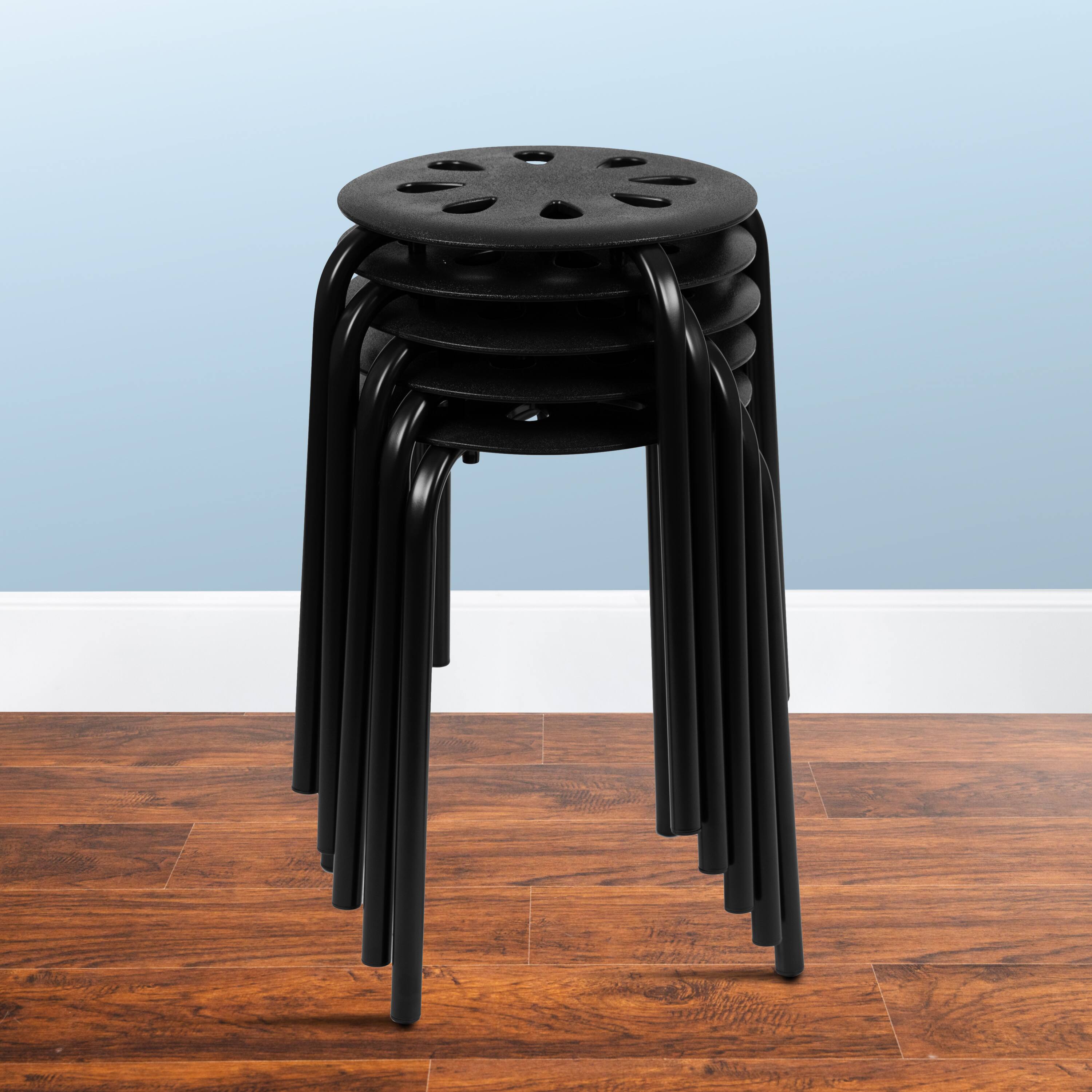 Alt View 1. Emma + Oliver - Plastic Nesting Stack Stools - School/Office/Home, 17.5"Height (5 Pack) - Black.