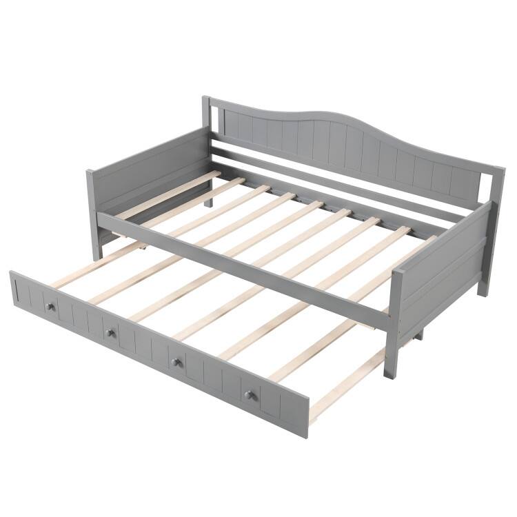 Front. SlickBlue - Daybed with Trundle, Slat Support, and Wheels for Convenient Use - Grey.